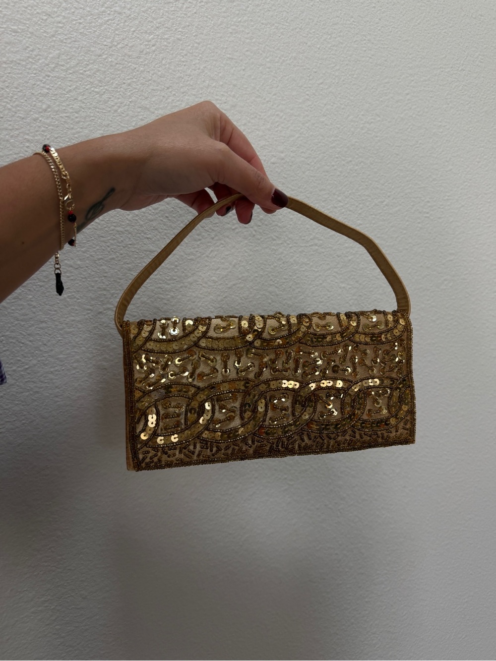 Gold Sequin Evening Clutch Handbag